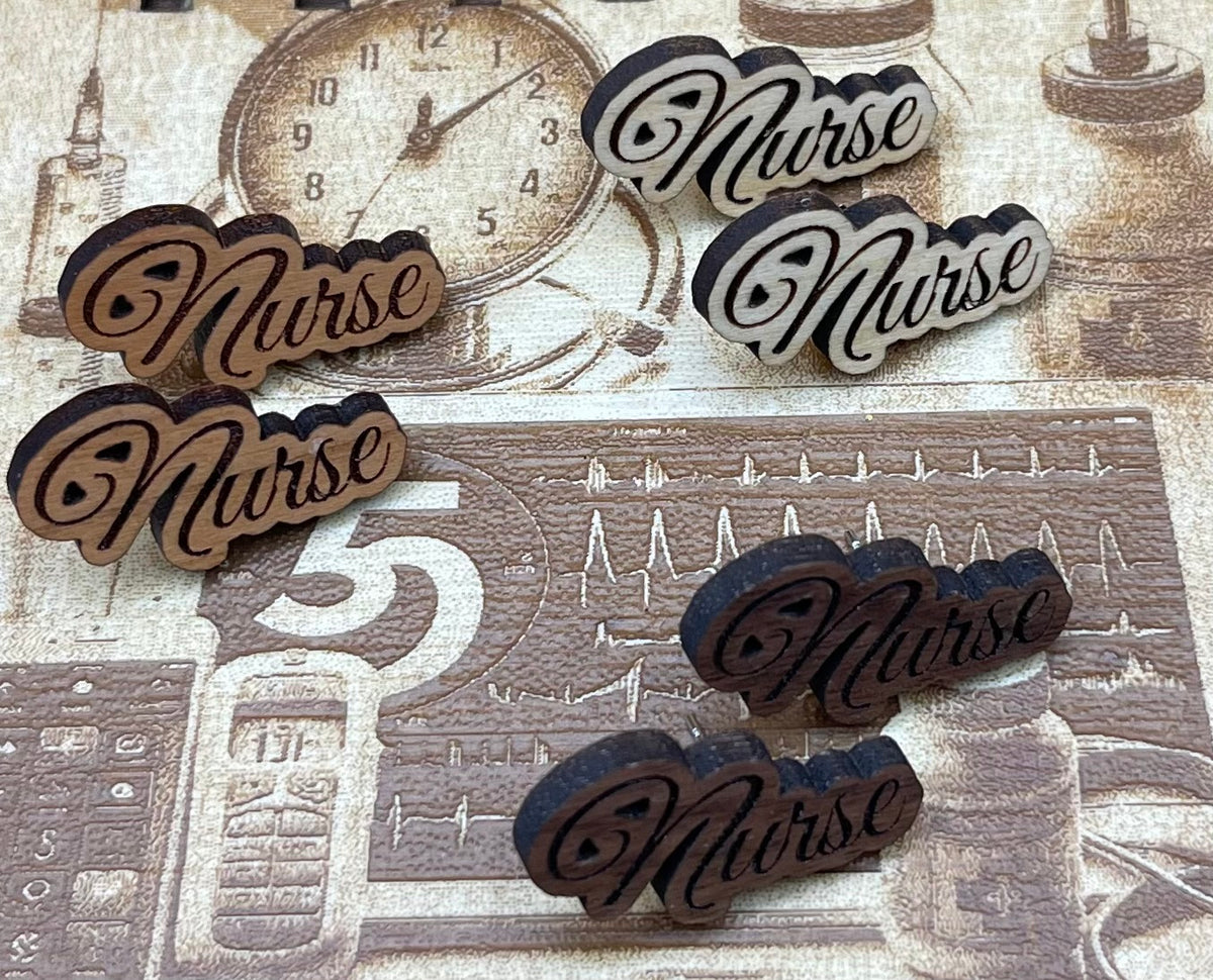 Laser Engraved Hardwood Nurse Stud Earrings