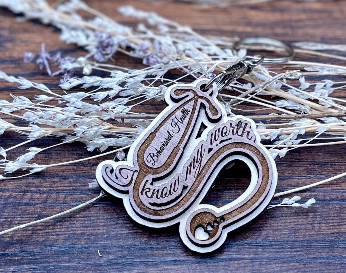 Laser Engraved Wooden Stethoscope Keychain – Know Your Worth | Behavioral Health