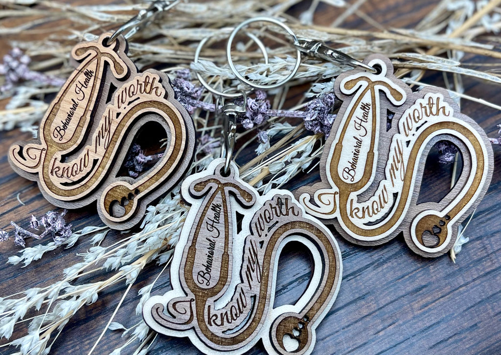Laser Engraved Wooden Stethoscope Keychain – Know Your Worth | Behavioral Health
