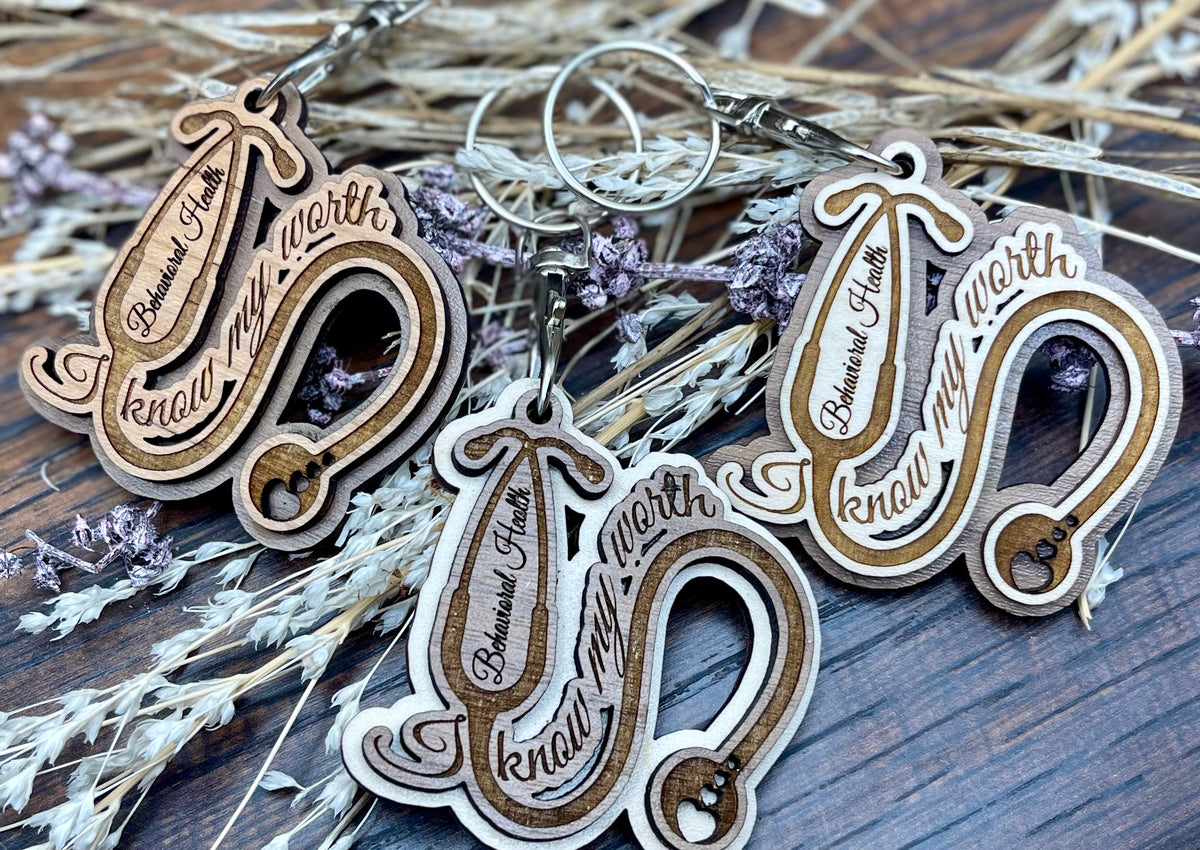 Laser Engraved Wooden Stethoscope Keychain – Know Your Worth | Behavioral Health