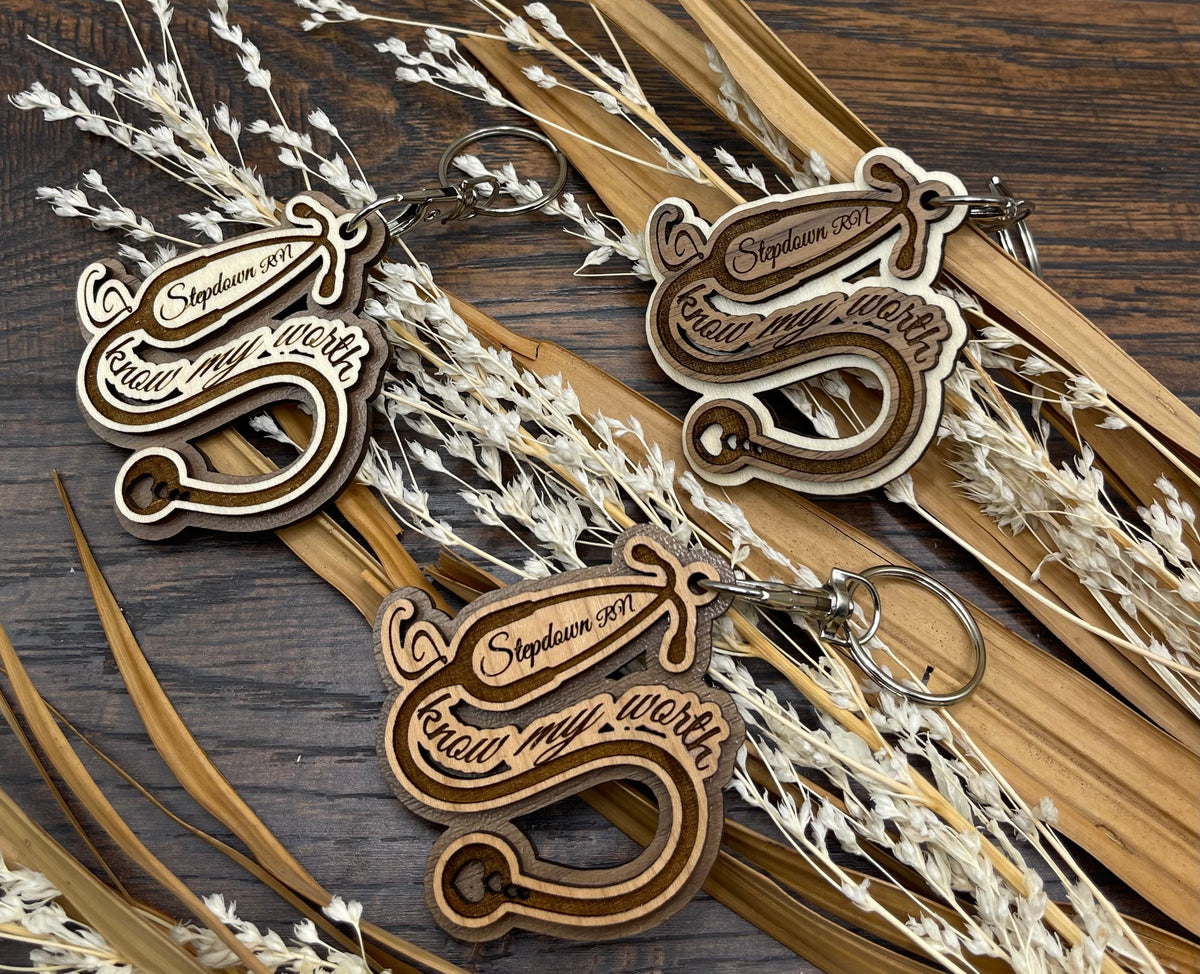 Laser Engraved Wooden Stethoscope Keychain – Know Your Worth | Stepdown RN