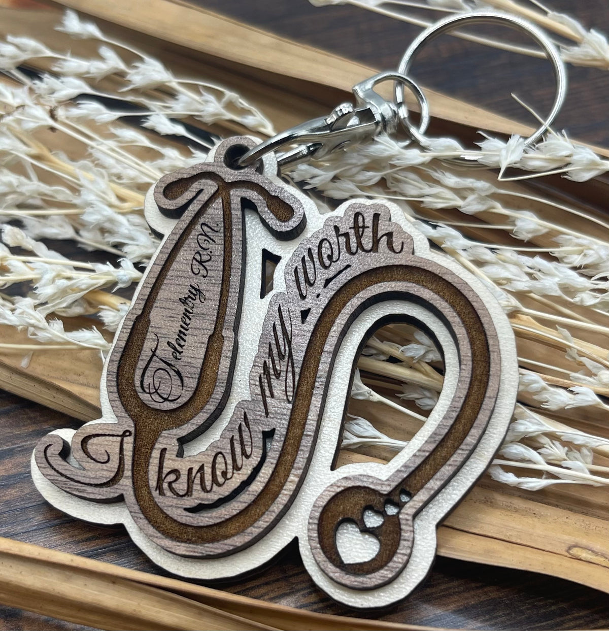 Laser Engraved Wooden Stethoscope Keychain – Know Your Worth/Telemetry RN