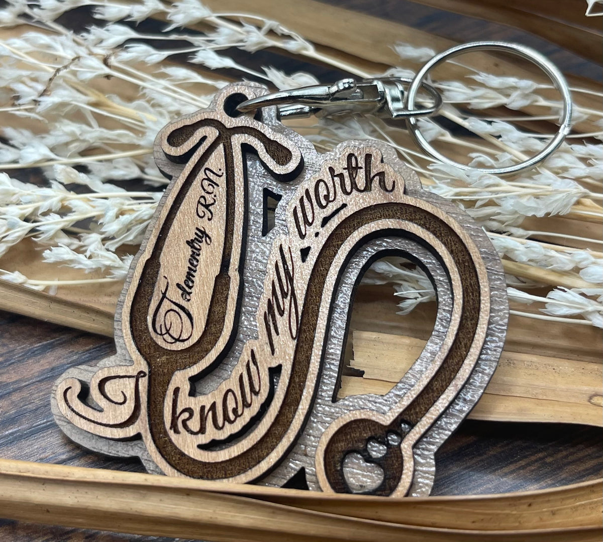Laser Engraved Wooden Stethoscope Keychain – Know Your Worth/Telemetry RN