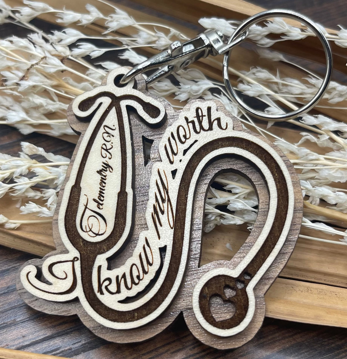 Laser Engraved Wooden Stethoscope Keychain – Know Your Worth/Telemetry RN