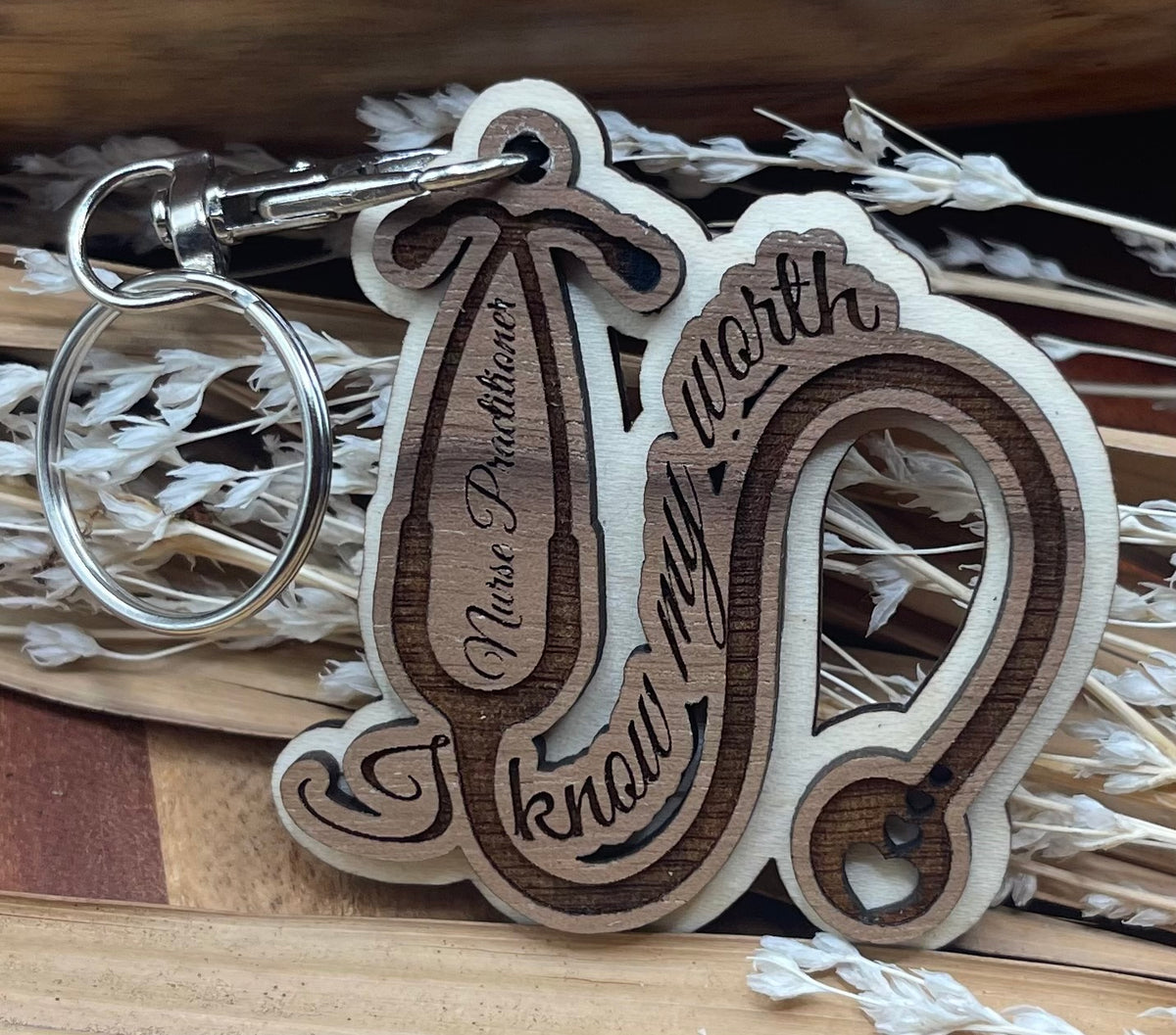 Laser Engraved Wooden Stethoscope Keychain – Know Your Worth | Nurse Practitioner